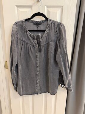 Jane and Delancey Washed Gray Button-Front Women's Top